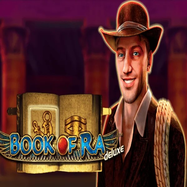 Book of Ra Deluxe casino game by Novomatic – featured logo at HappySlots Casino